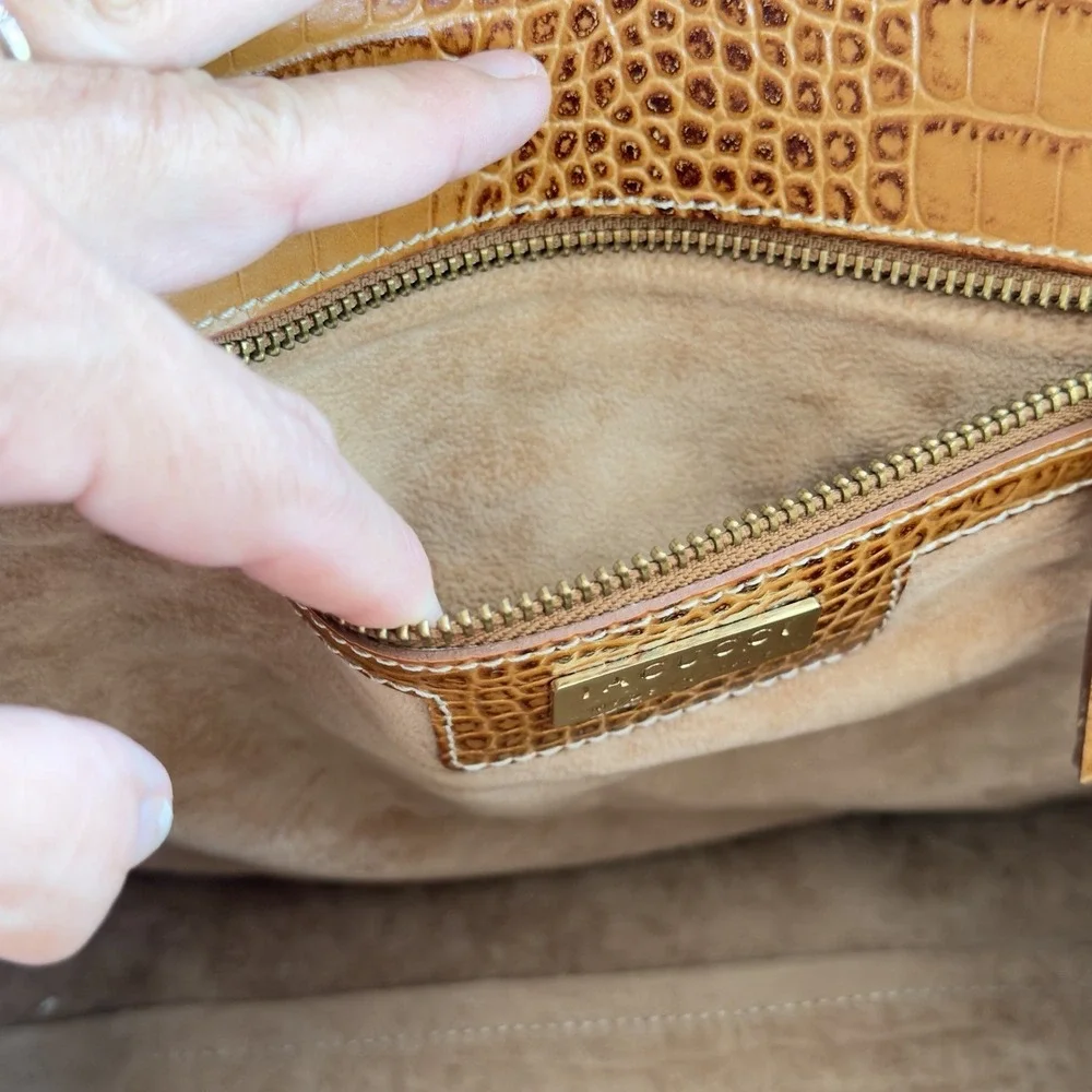 Lacucci Italian‎ Leather Satchel Large Handbag Bag Crocodile Embossed Brown Tan